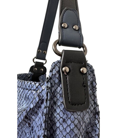 Sondra Roberts Hobo Blue Shoulder Bag Faux Snakeskin - Picture 4 of 6